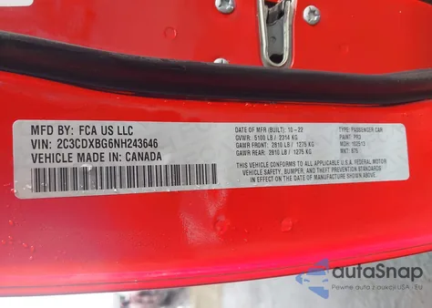 2022 Dodge Charger Sxt Rwd z USA, uszkodzony, nr VIN 2C3CDXBG6NH243646